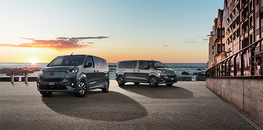 Ulysse during the sunset over the sea. Fiat Professional Glass service